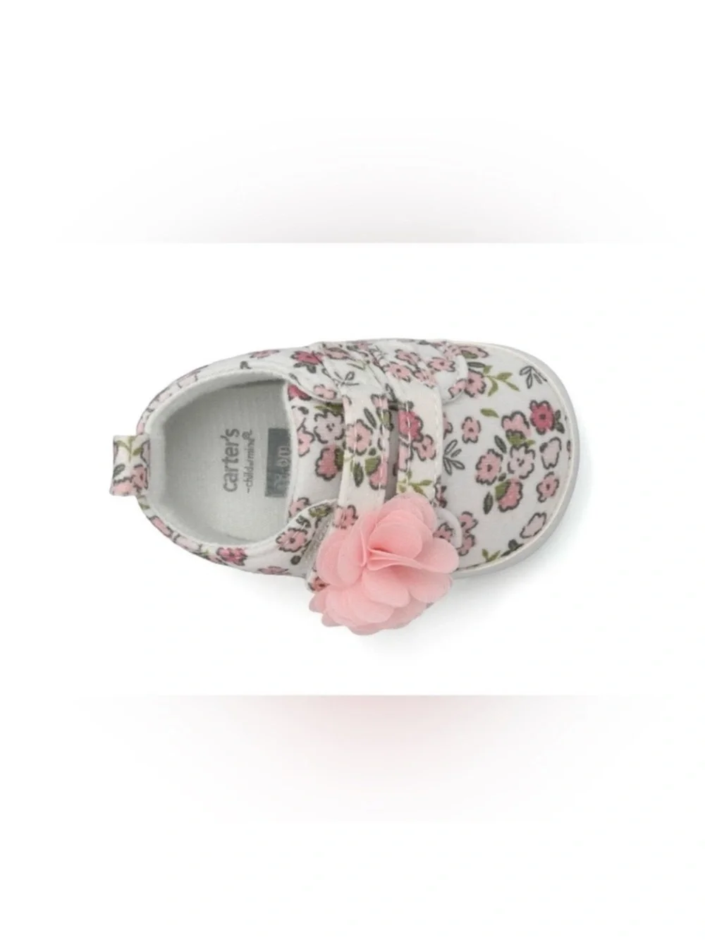 Carter's Child Of Mine White Floral Pink Chiffon Flower Baby Girl Slip-On Shoes